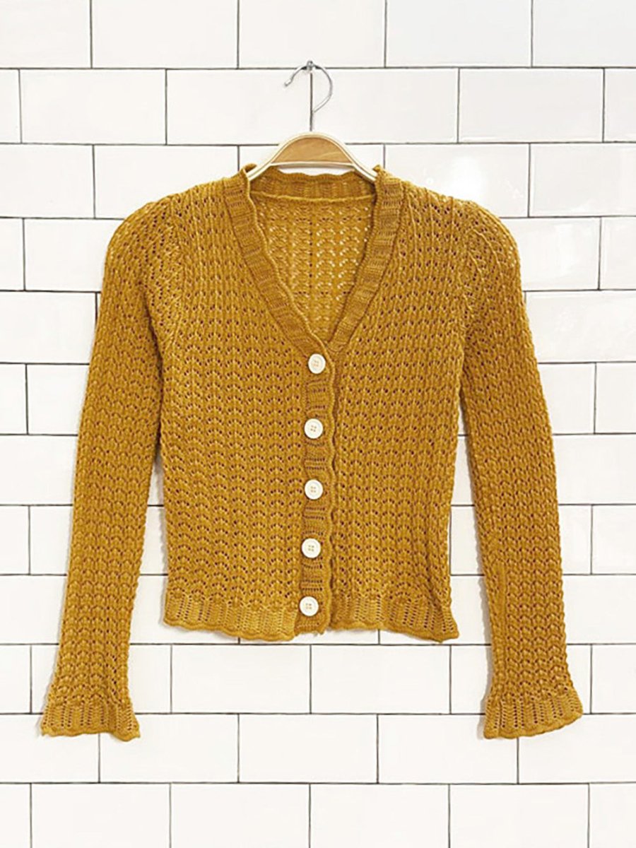 pointelle full button scalloped trim knit cardigan - good market thrift store