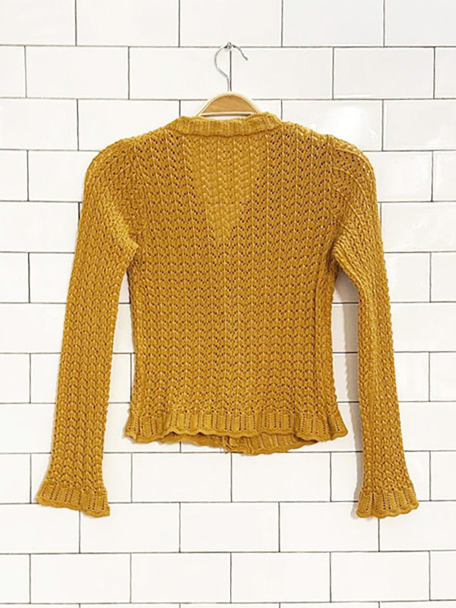 pointelle full button scalloped trim knit cardigan - good market thrift store