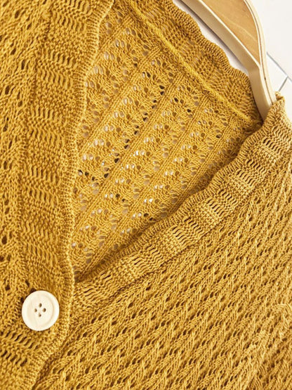 pointelle full button scalloped trim knit cardigan - good market thrift store