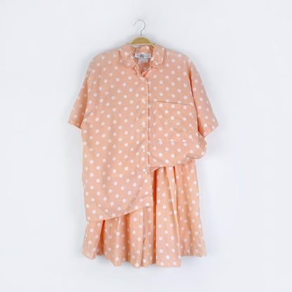 vintage two roads peach polka dot shirt + shorts set