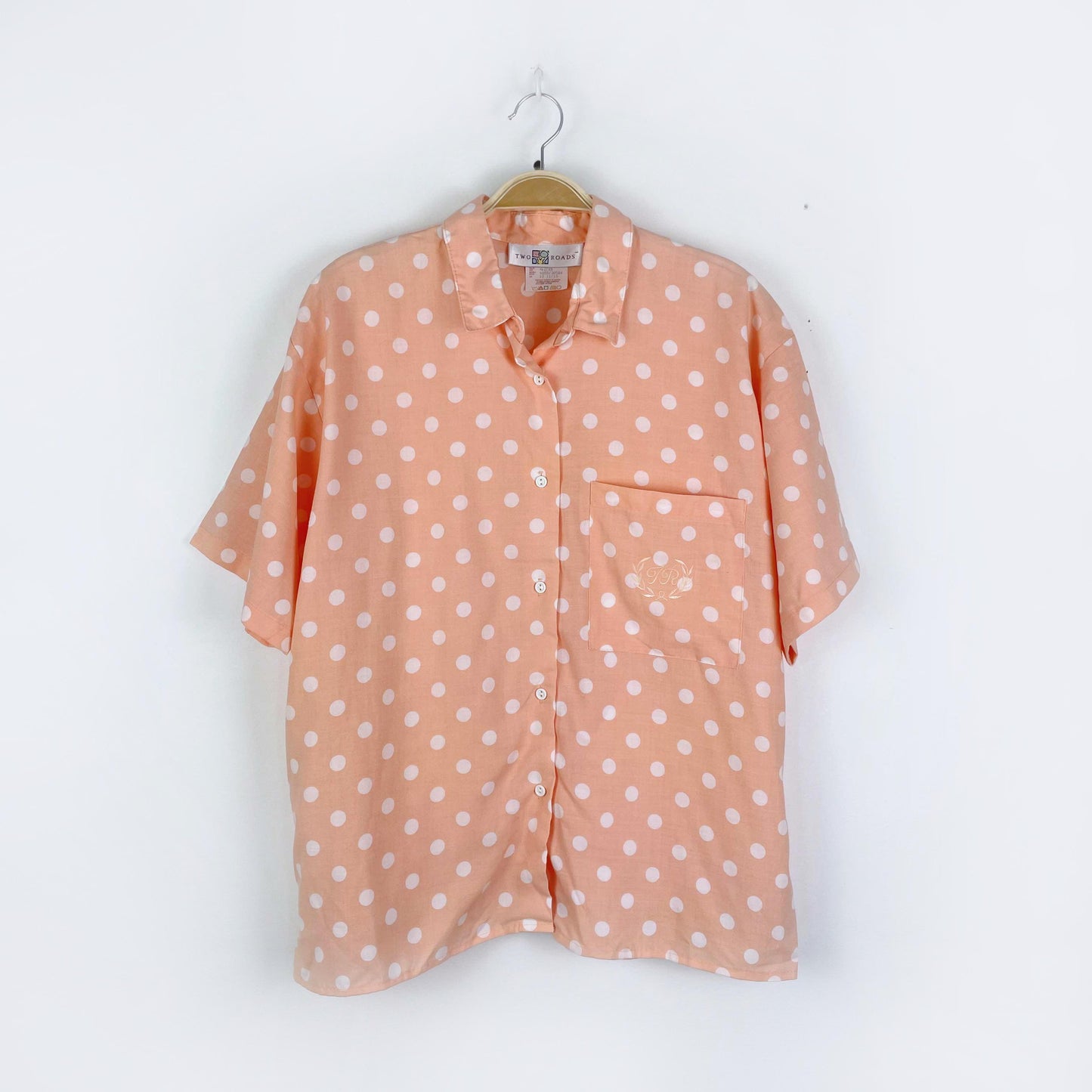 vintage two roads peach polka dot shirt + shorts set