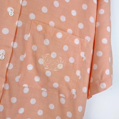 vintage two roads peach polka dot shirt + shorts set