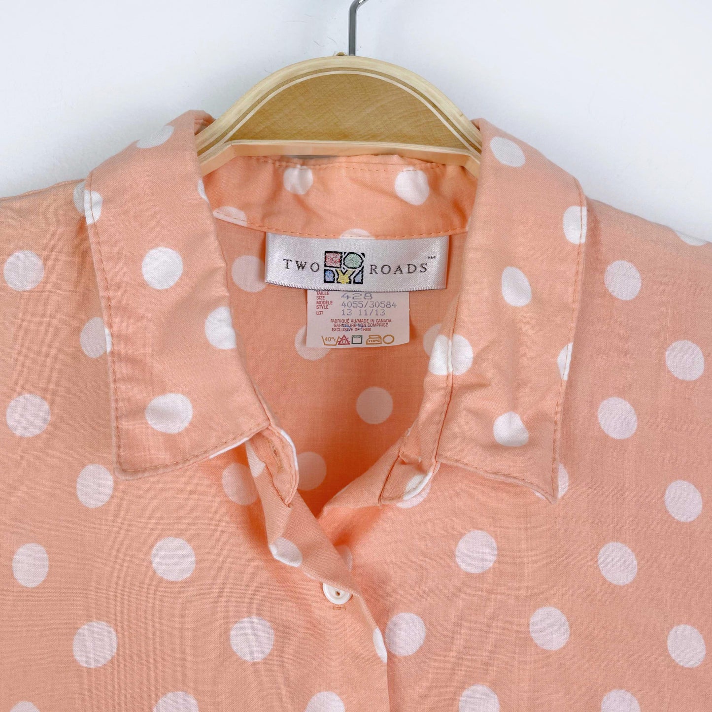 vintage two roads peach polka dot shirt + shorts set