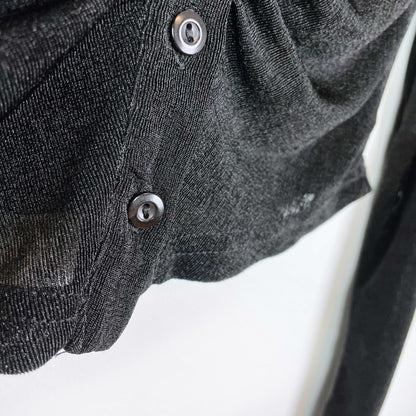 black slinky semi-sheer ruched crop long sleeve polo - size xs