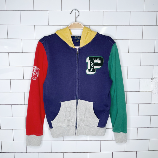 polo ralph lauren colourblock varsity full zip hoodie - size medium