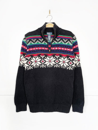 polo ralph lauren lambswool nordic fair isle 1/4 zip knit sweater - good market thrift store