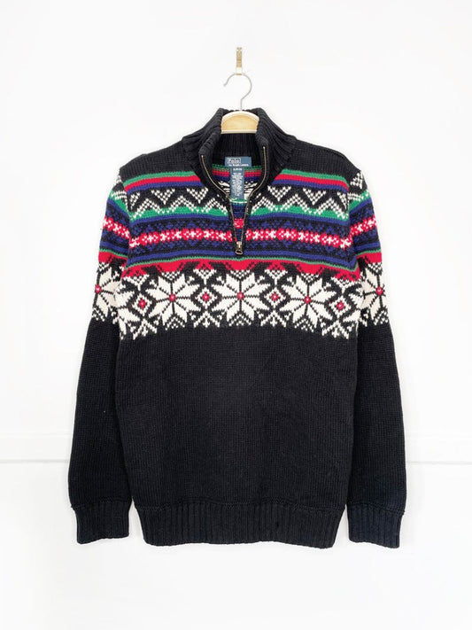 polo ralph lauren lambswool nordic fair isle 1/4 zip knit sweater - good market thrift store