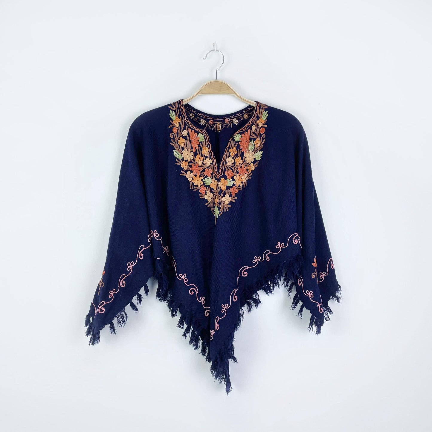 vintage boho embroidered poncho - one size