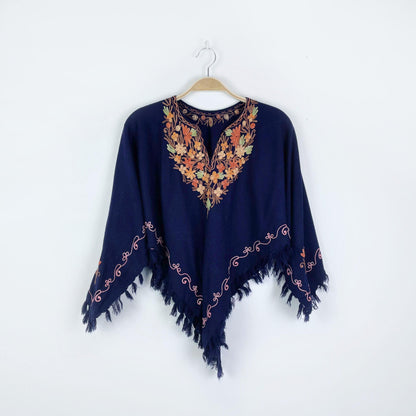 vintage boho embroidered poncho - one size