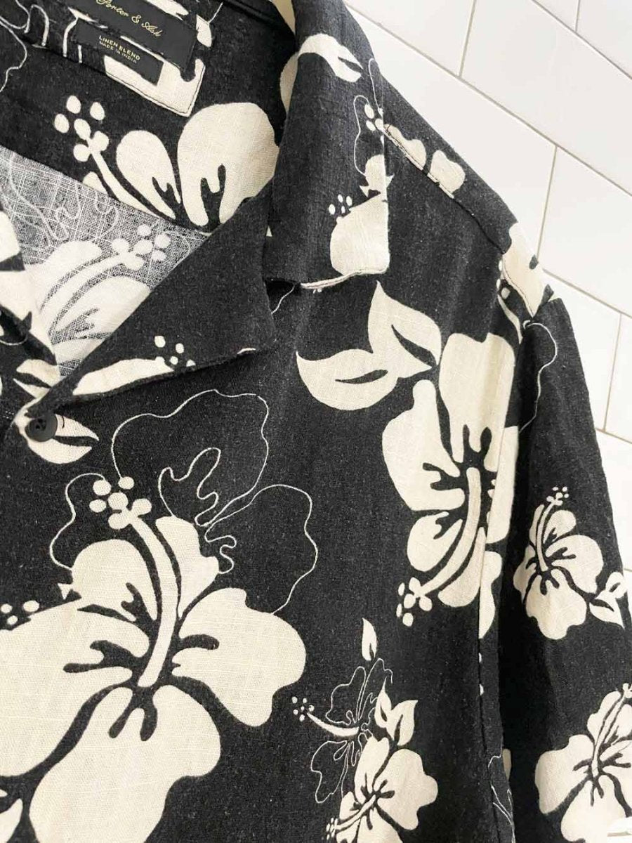 porter & ash linen-blend full button resort shirt | made in india - good market thrift store