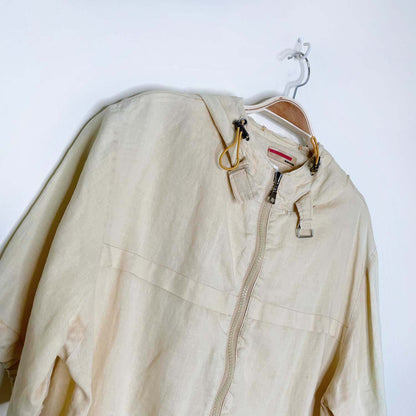 prada linen short sleeve drawstring hooded jacket - size small