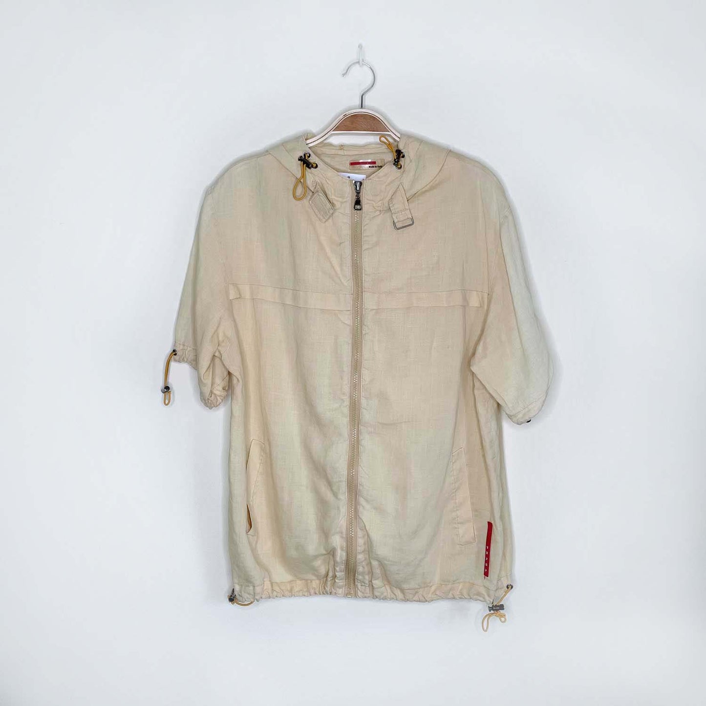 prada linen short sleeve drawstring hooded jacket - size small