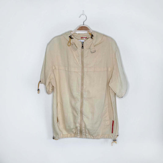 prada linen short sleeve drawstring hooded jacket - size small