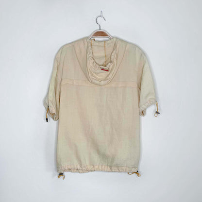 prada linen short sleeve drawstring hooded jacket - size small