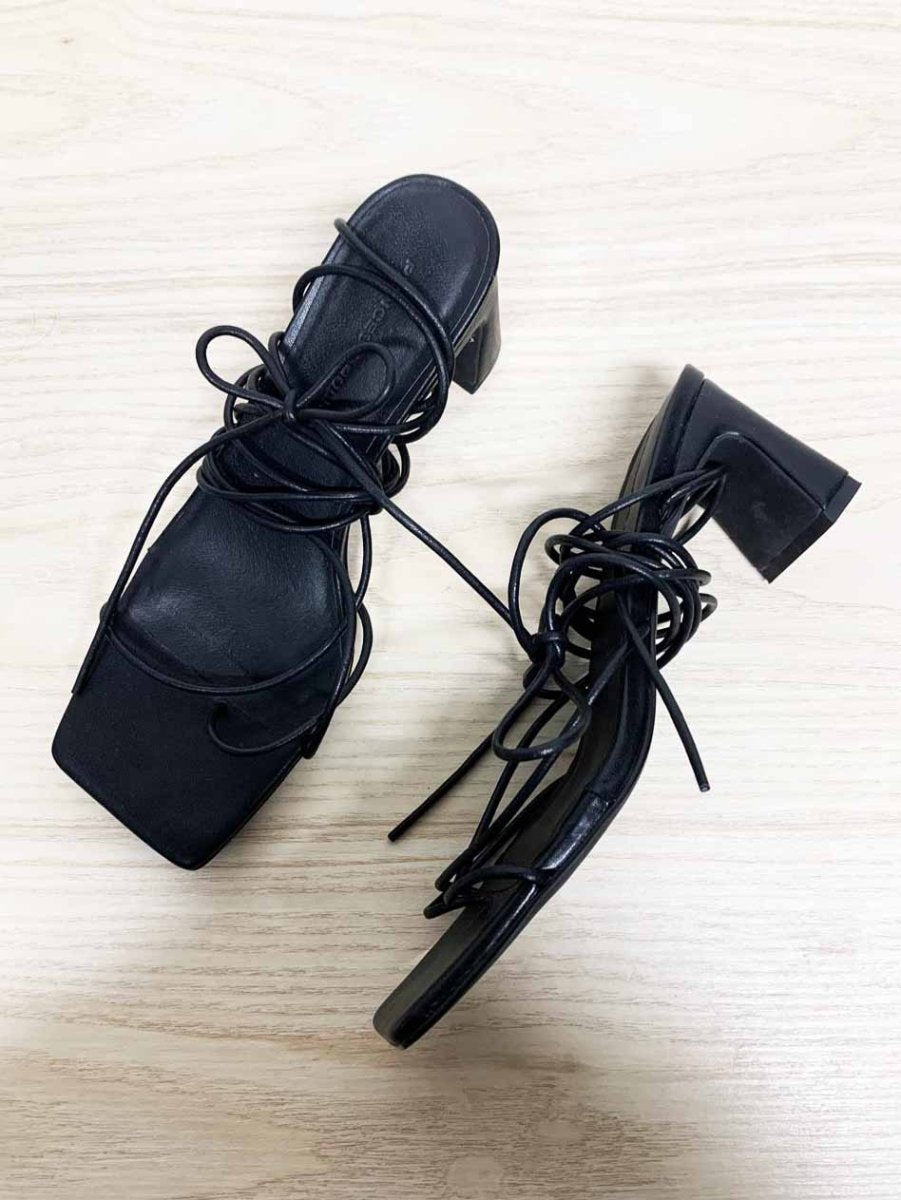 princess polly calile square toe wrap around ankle strappy heeled sandals - good market thrift store