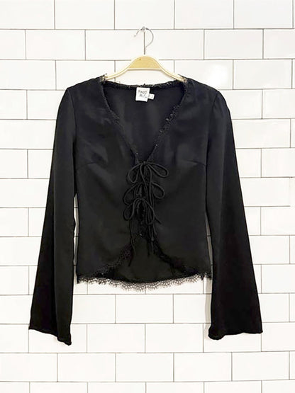 princess polly hagner lace trim tie front top - good market thrift store