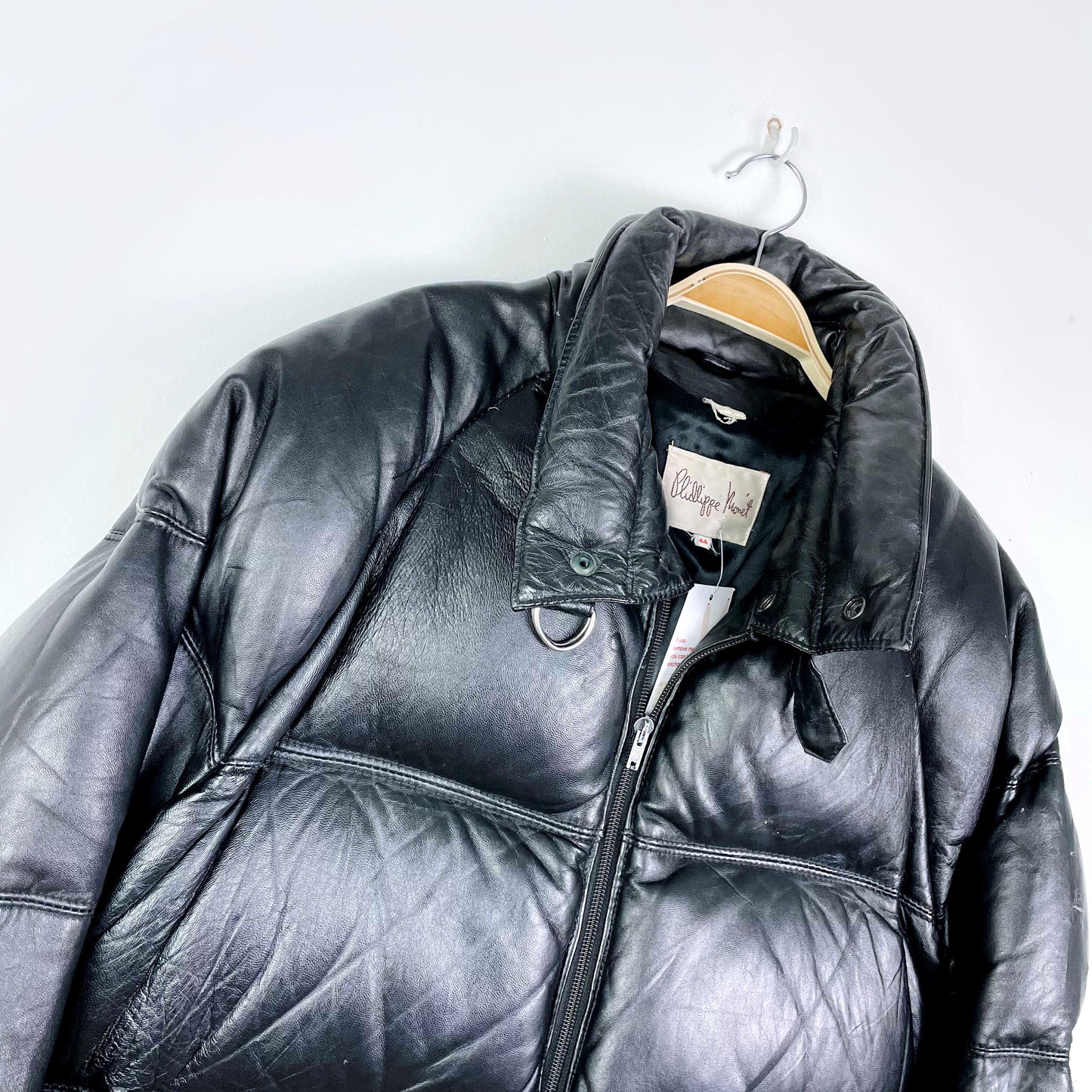 vintage philippe monet black leather puffer jacket - size 44