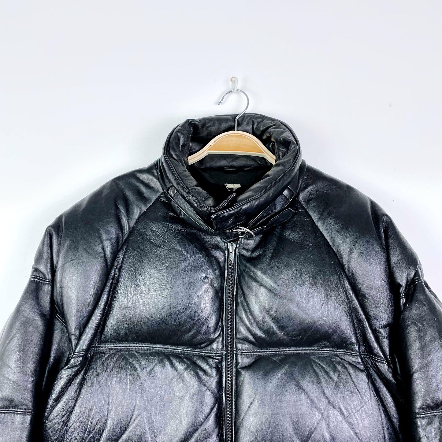 vintage philippe monet black leather puffer jacket - size 44