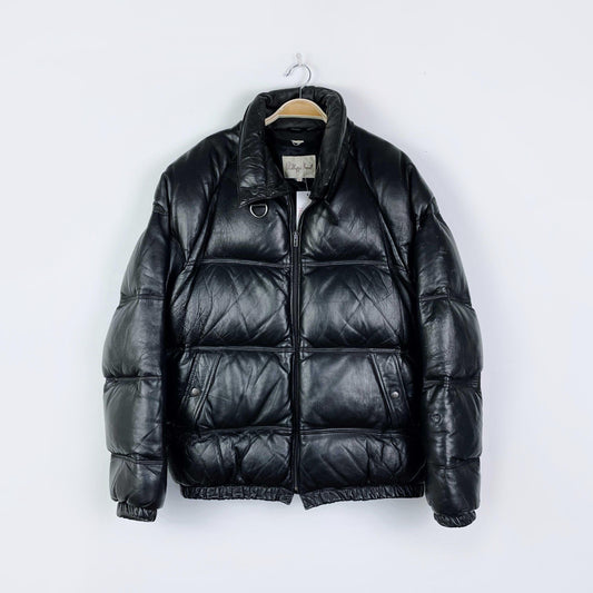 vintage philippe monet black leather puffer jacket - size 44