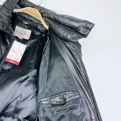 vintage philippe monet black leather puffer jacket - size 44