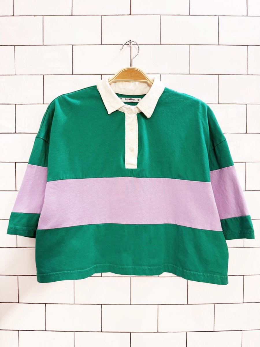 pull & bear striped boxy cropped polo - good market thrift store
