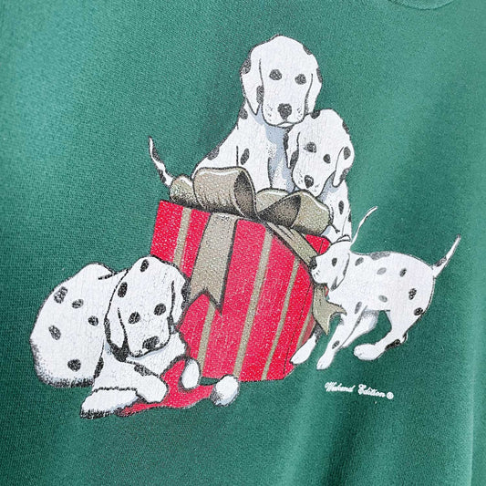 vintage weekend edition holiday puppies present crew - size xl