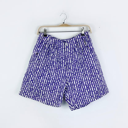 vintage picket and post roses + purple stripes shorts