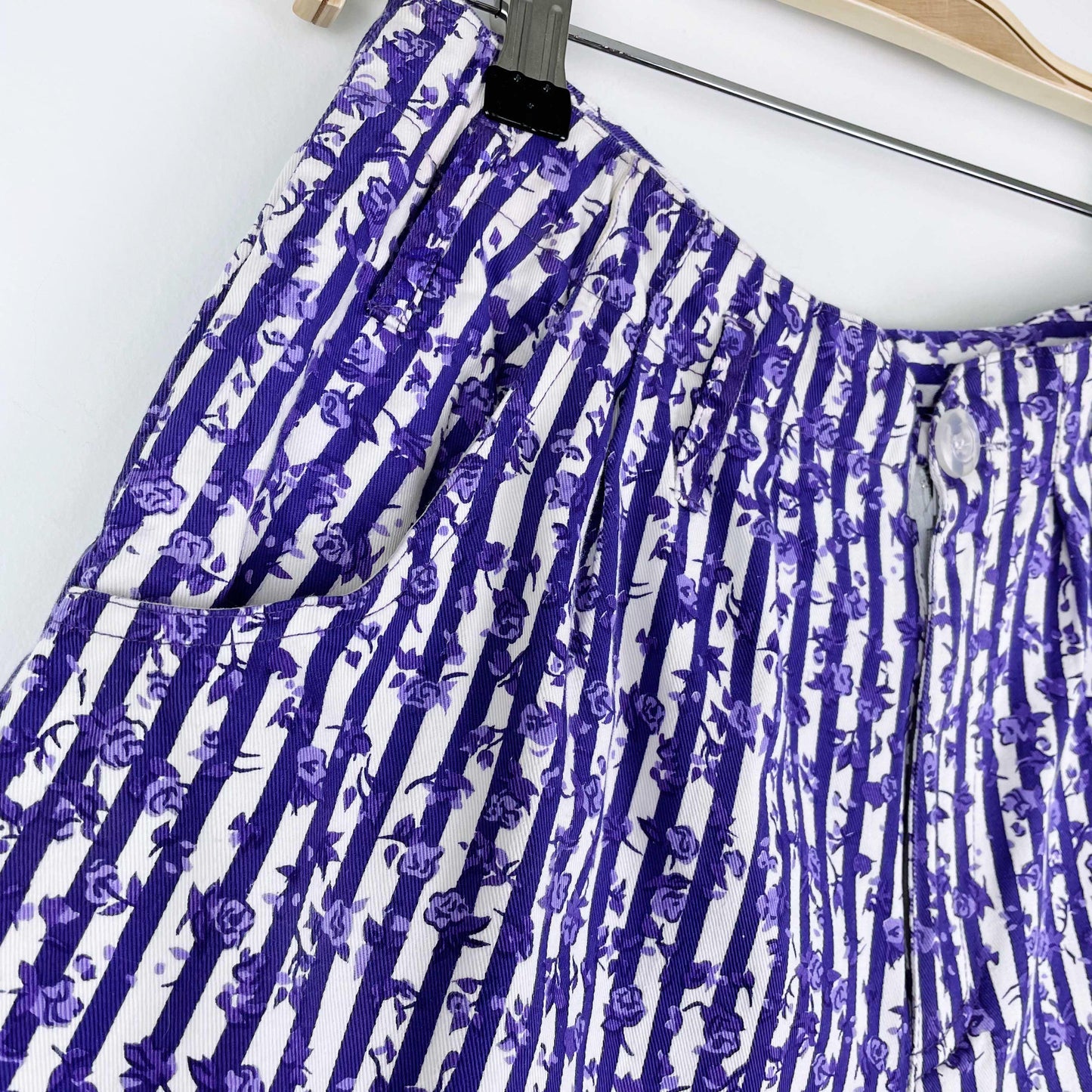vintage picket and post roses + purple stripes shorts