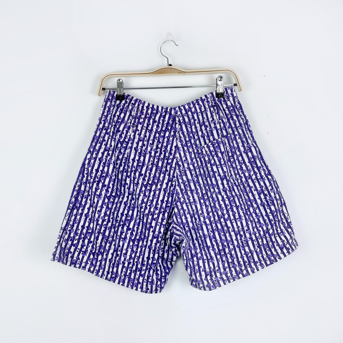 vintage picket and post roses + purple stripes shorts