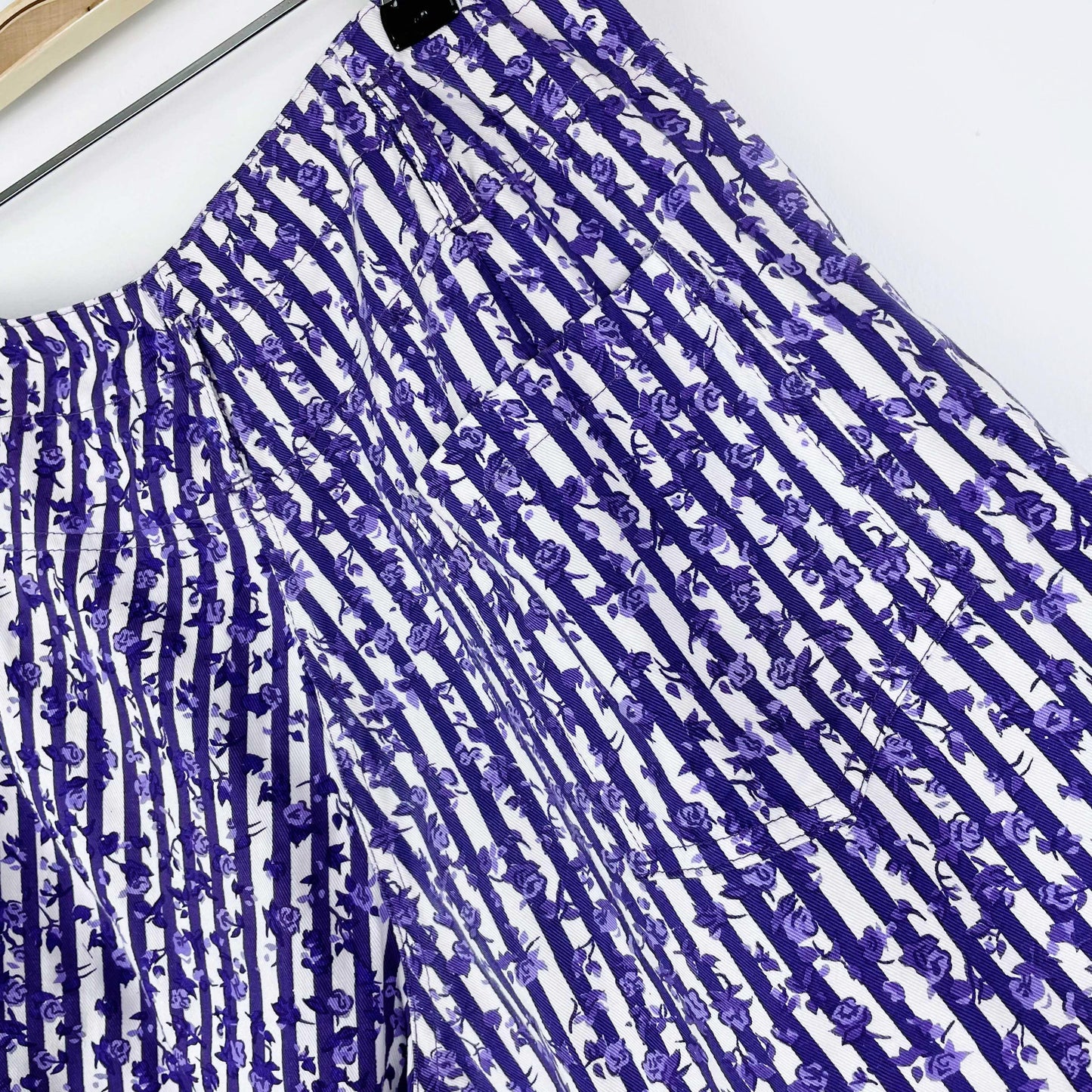 vintage picket and post roses + purple stripes shorts