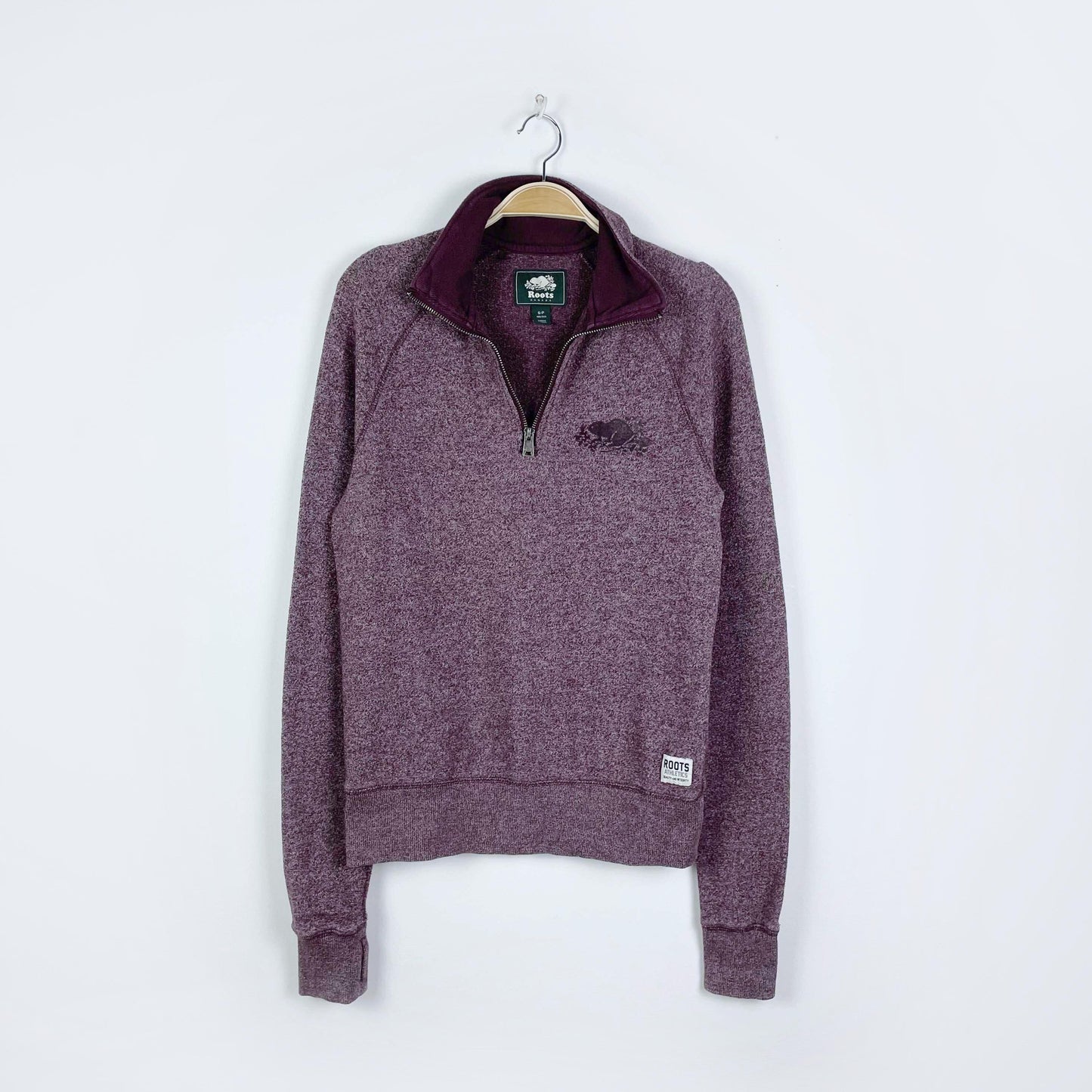 roots purple heather 1/4 zip stein - size small
