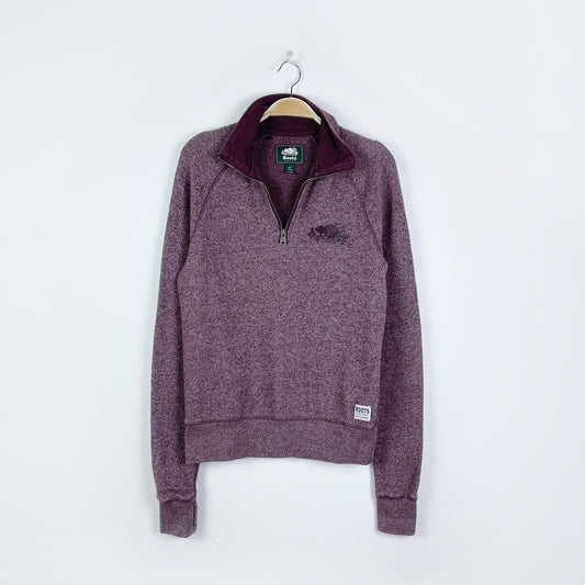 roots purple heather 1/4 zip stein - size small
