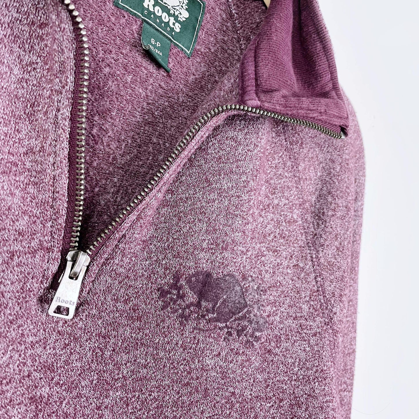 roots purple heather 1/4 zip stein - size small