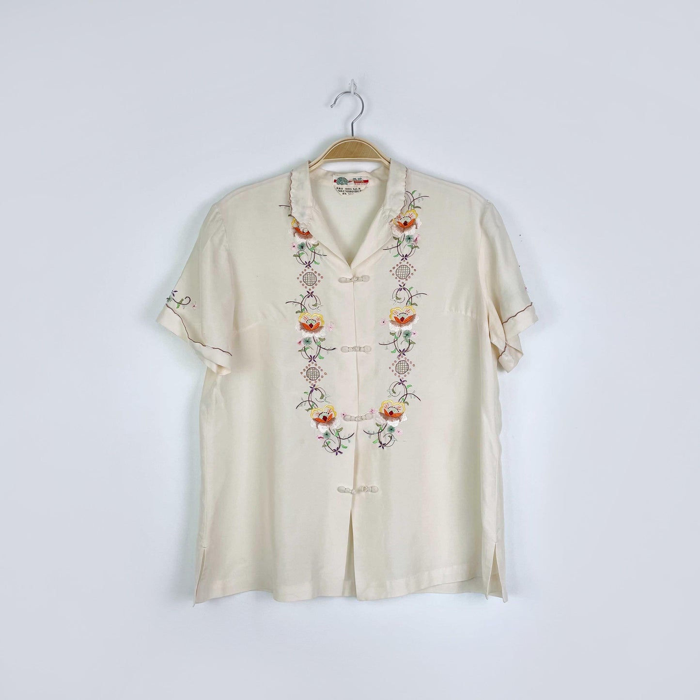vintage 60s hand embroidered silk qipao blouse