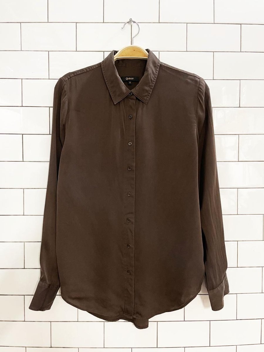quince silk - blend full button blouse - good market thrift store