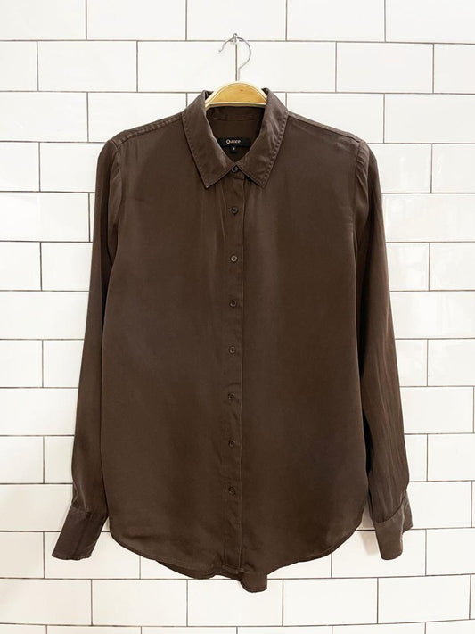 quince silk - blend full button blouse - good market thrift store