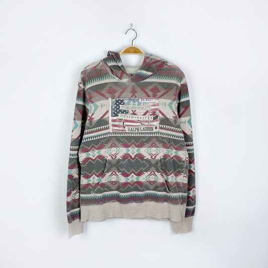 ralph lauren denim & supply aztec flag hoodie - size medium