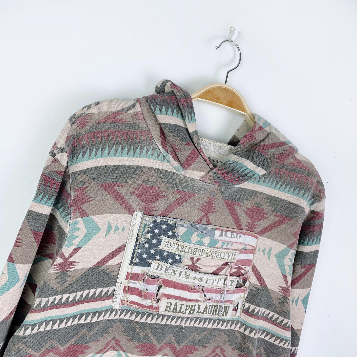 ralph lauren denim & supply aztec flag hoodie - size medium