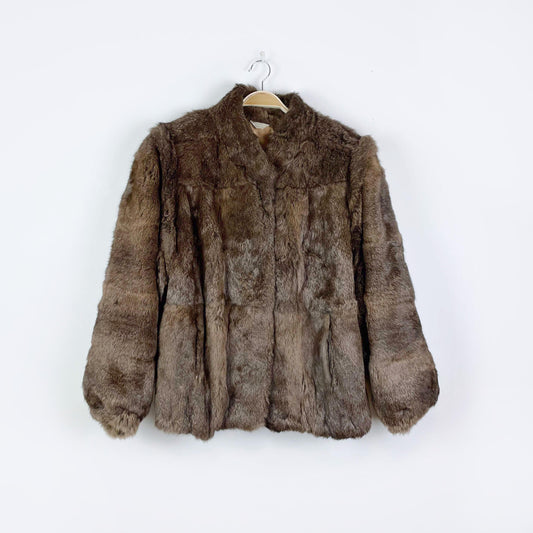 vintage brown rabbit fur power shoulder short coat - size large