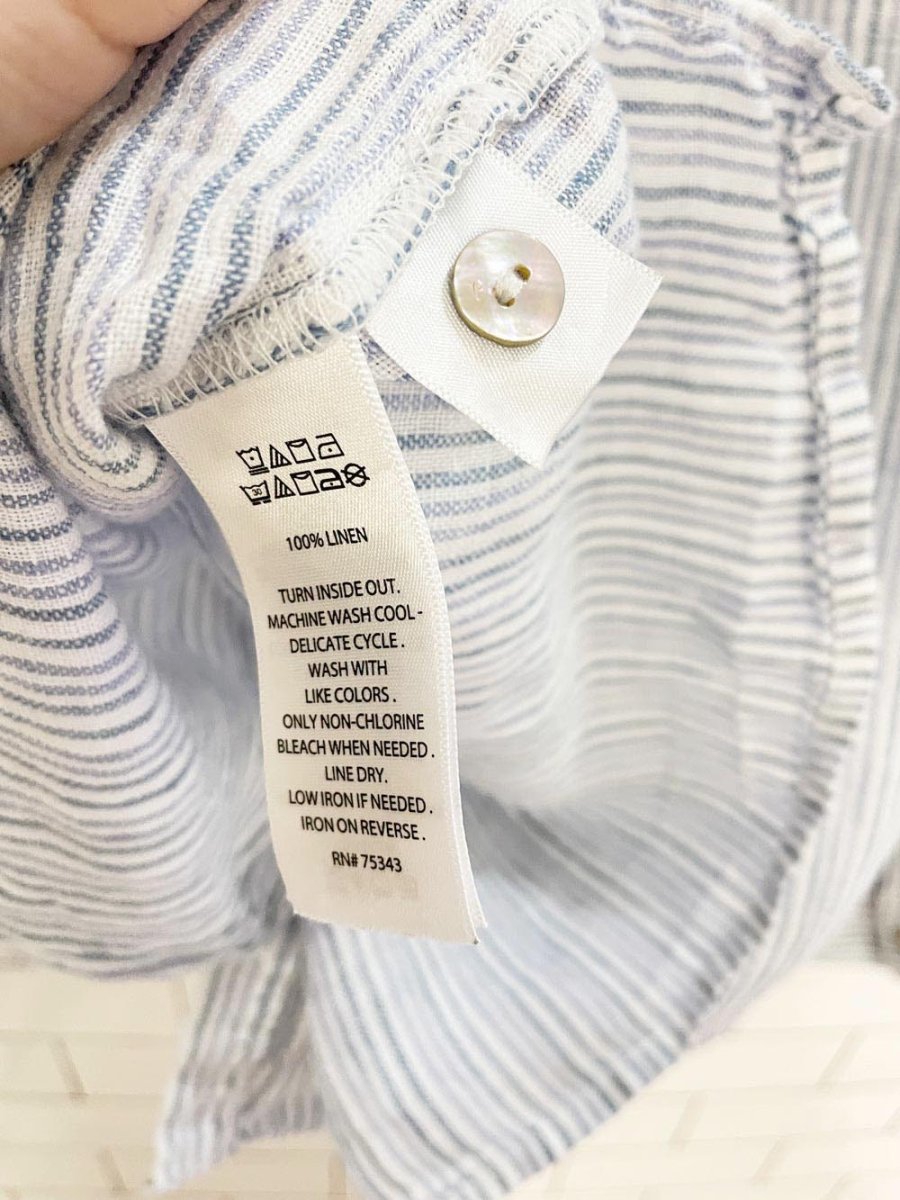 rachel zoe 100% linen blue stripe boxy full button shirt - good market thrift store