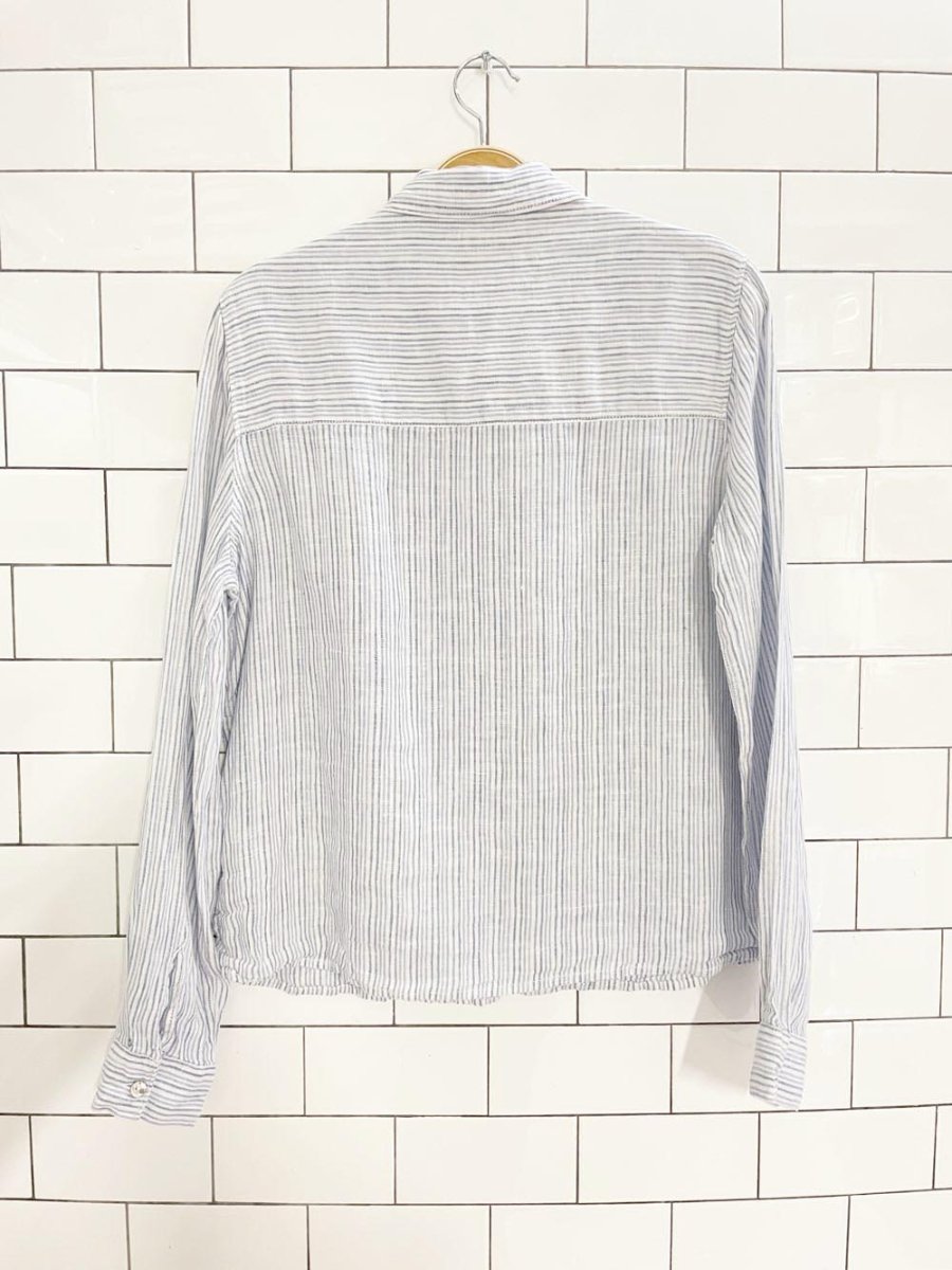 rachel zoe 100% linen blue stripe boxy full button shirt - good market thrift store