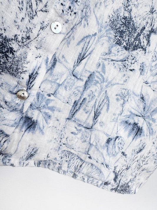 rachel zoe 100% linen jungle print short sleeve shirt - good market thrift store