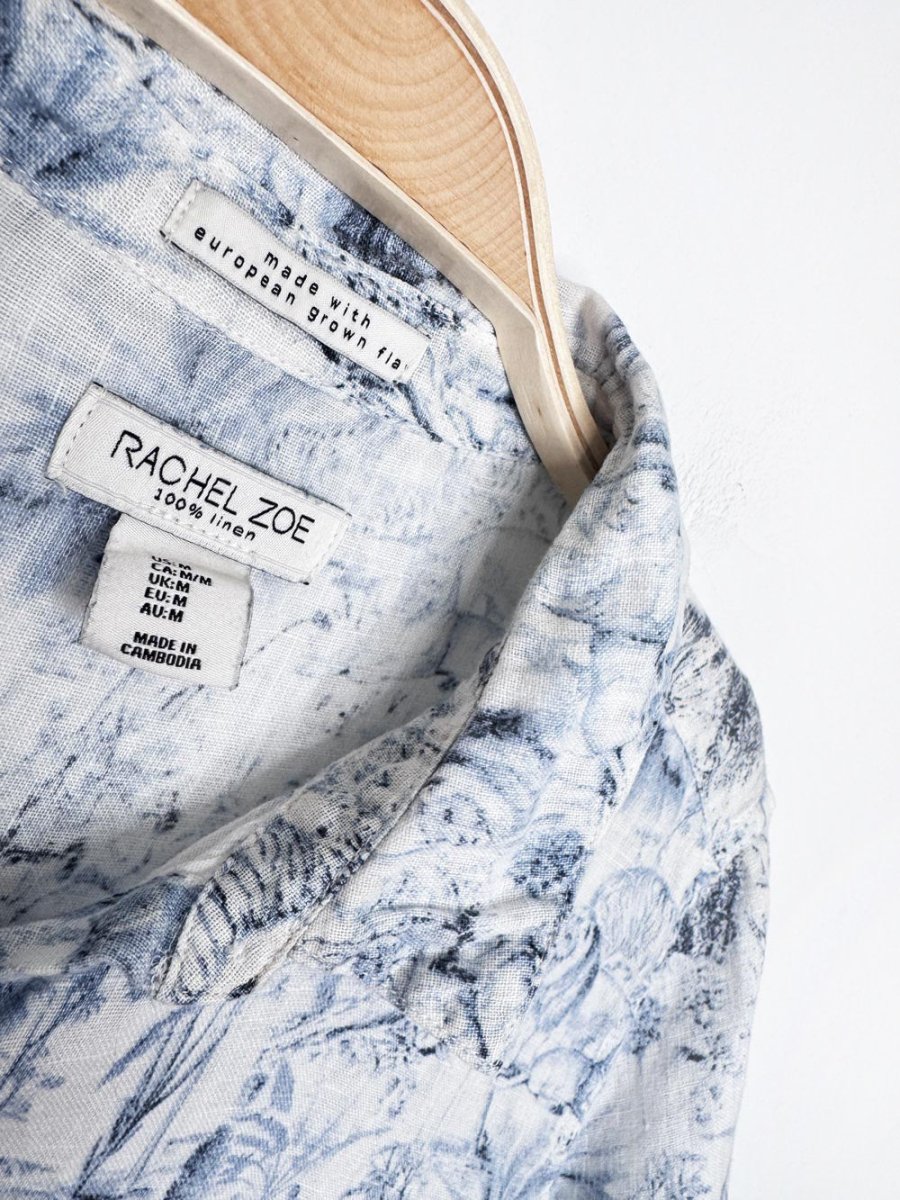 rachel zoe 100% linen jungle print short sleeve shirt - good market thrift store
