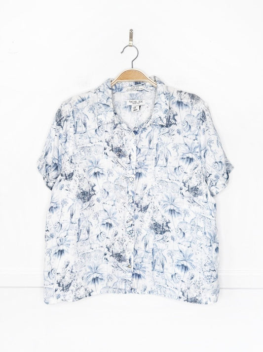 rachel zoe 100% linen jungle print short sleeve shirt - good market thrift store