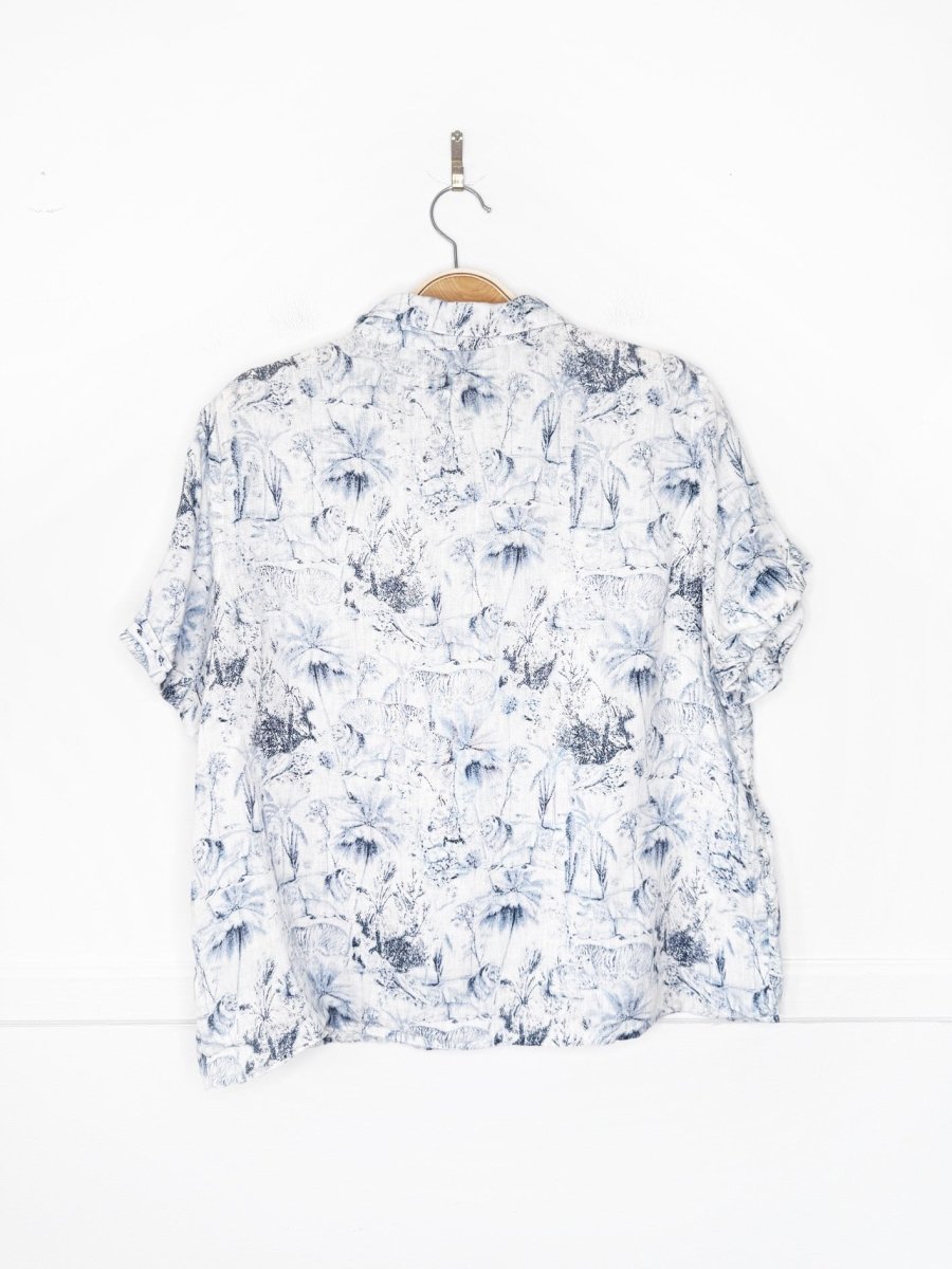 rachel zoe 100% linen jungle print short sleeve shirt - good market thrift store