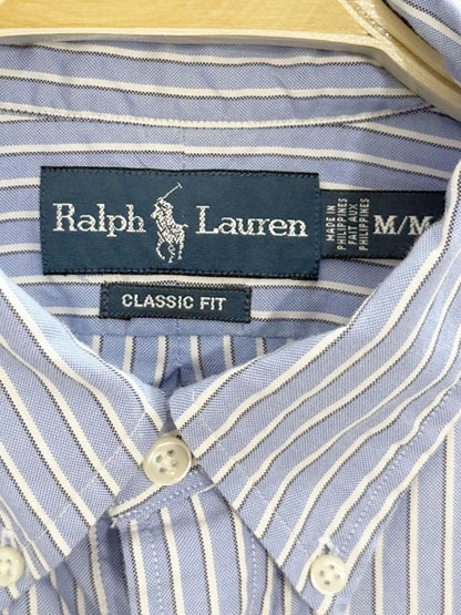 ralph lauren blue stripe full button menswear shirt | classic fit - good market thrift store