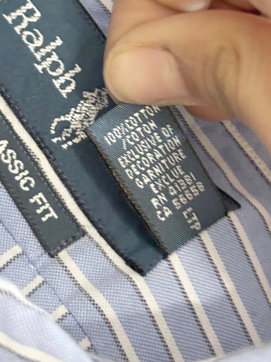 ralph lauren blue stripe full button menswear shirt | classic fit - good market thrift store