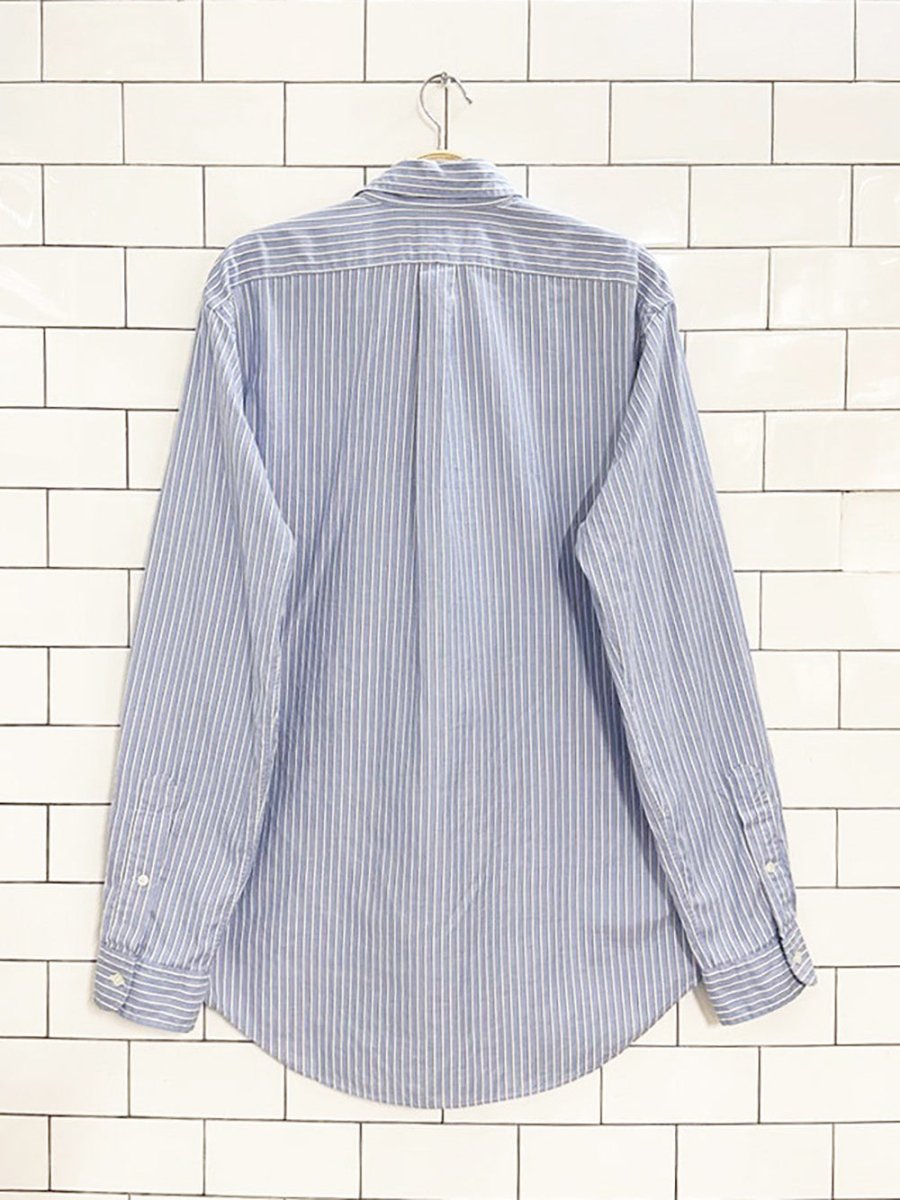 ralph lauren blue stripe full button menswear shirt | classic fit - good market thrift store