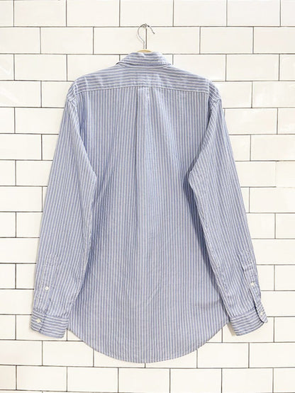 ralph lauren blue stripe full button menswear shirt | classic fit - good market thrift store