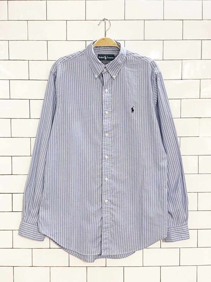 ralph lauren blue stripe full button menswear shirt | classic fit - good market thrift store